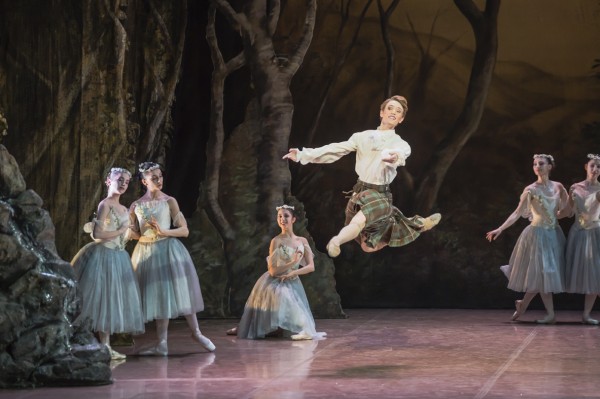 Théodore Nelson as James in one of his great Bournonville jumps. Photo Dominique Jaussein