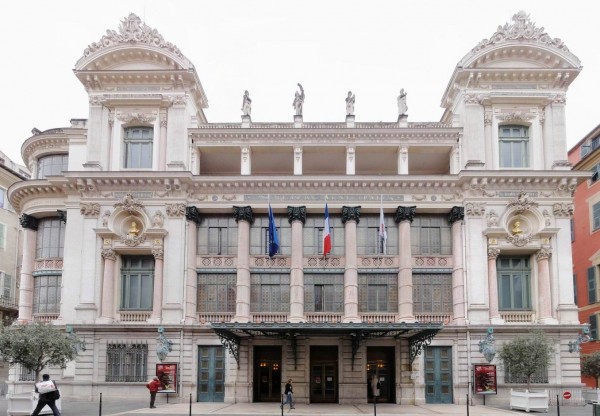 The magnificent Opera in Nice of 1885.  The design was by the city architect, François Aune, and the plans were approved by famous Charles Garnier, inspecteur des Bâtiments Civils. - The entrance, close to the big market place,