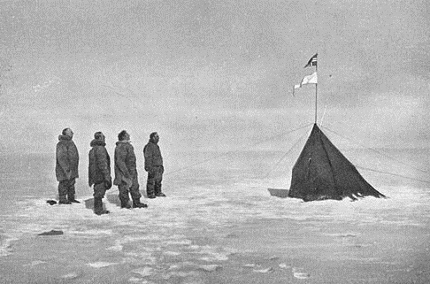 Does anyone remember the world wide sensation: Roald Amundsen has reached the South Pole in 1911, at the 14th. December 2011? From left Amundsen, Hanssen, Hassel and Wisting saluting the Norwegian flag at the South Pole point 


<div title=